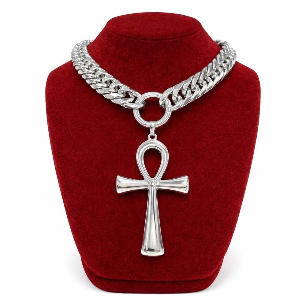 Silver Ankh Cross Pendant Necklace Fccd